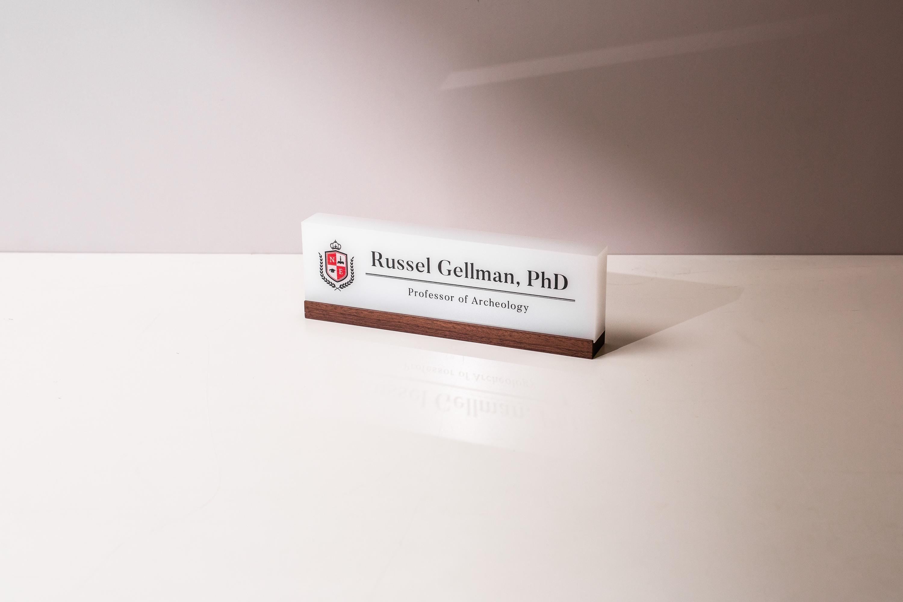 Personalized Acrylic Name Block w/ Logo (D3) - Job Sign Professor School University Teacher Desk Decor Graduation Gift for Doctorate Masters