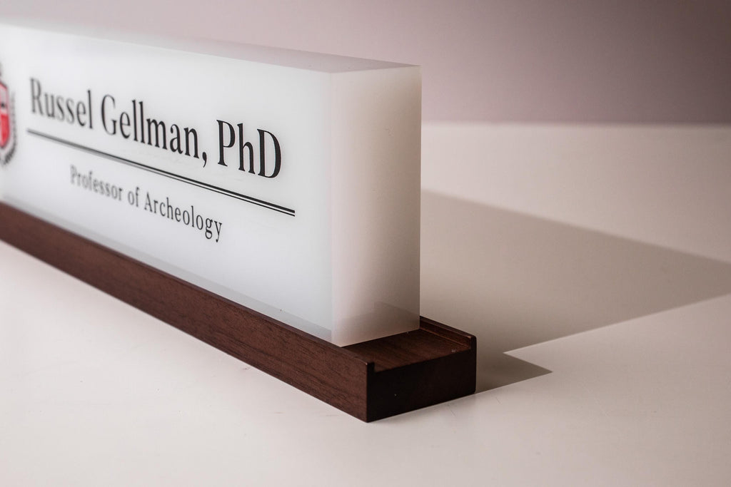 Personalized Acrylic Name Block w/ Logo (D3) - Job Sign Professor School University Teacher Desk Decor Graduation Gift for Doctorate Masters
