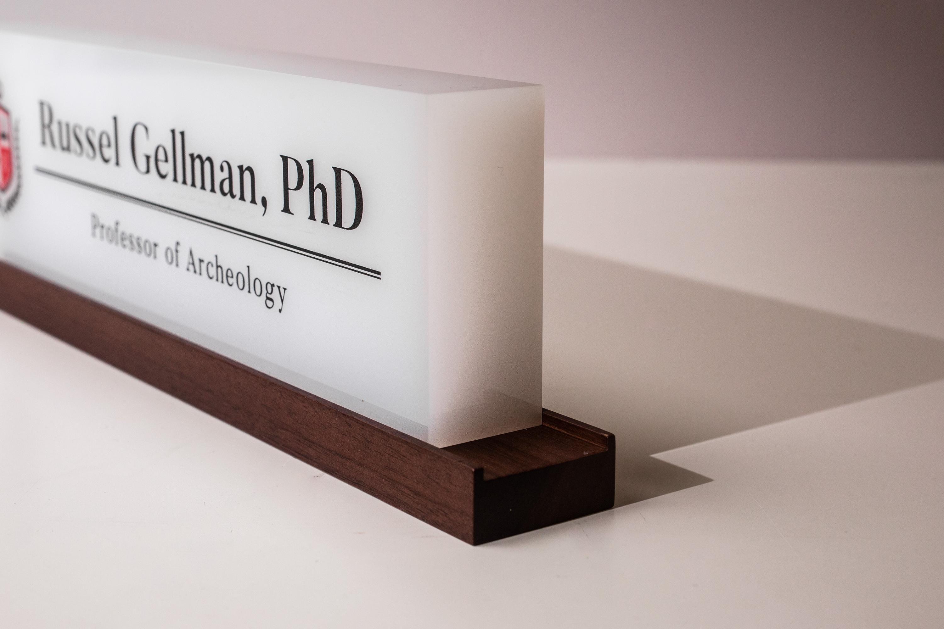 Personalized Acrylic Name Block w/ Logo (D3) - Job Sign Professor School University Teacher Desk Decor Graduation Gift for Doctorate Masters