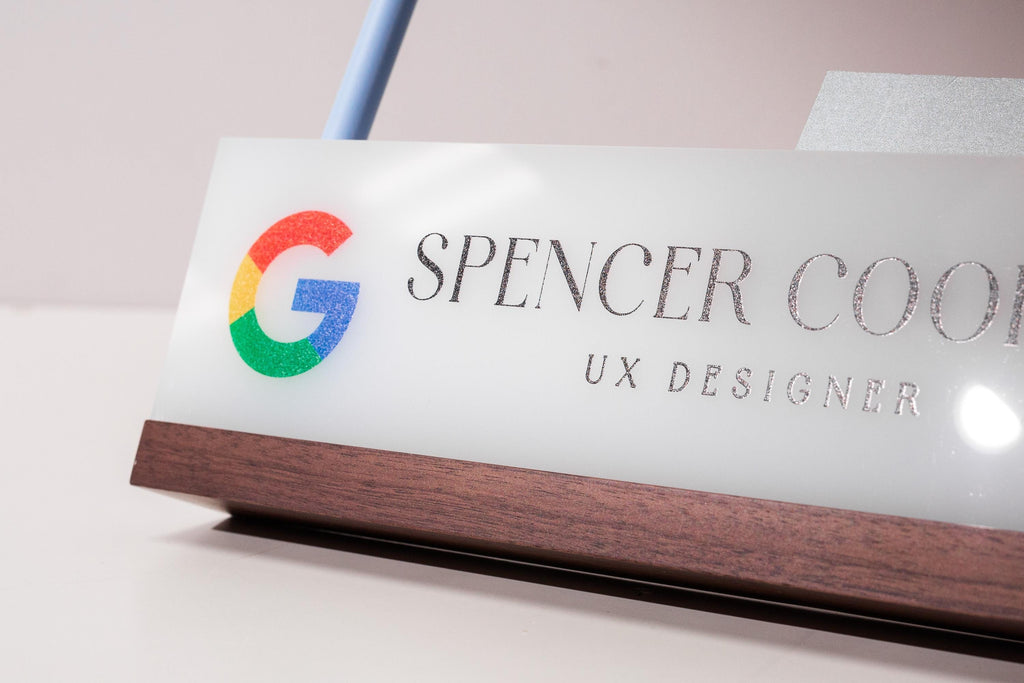 Personalized Acrylic Name Block w/ Logo (D5) - Company Office Decor, Manager Boss CEO Executive Desk Sign, Coworker Employee Promotion Gift