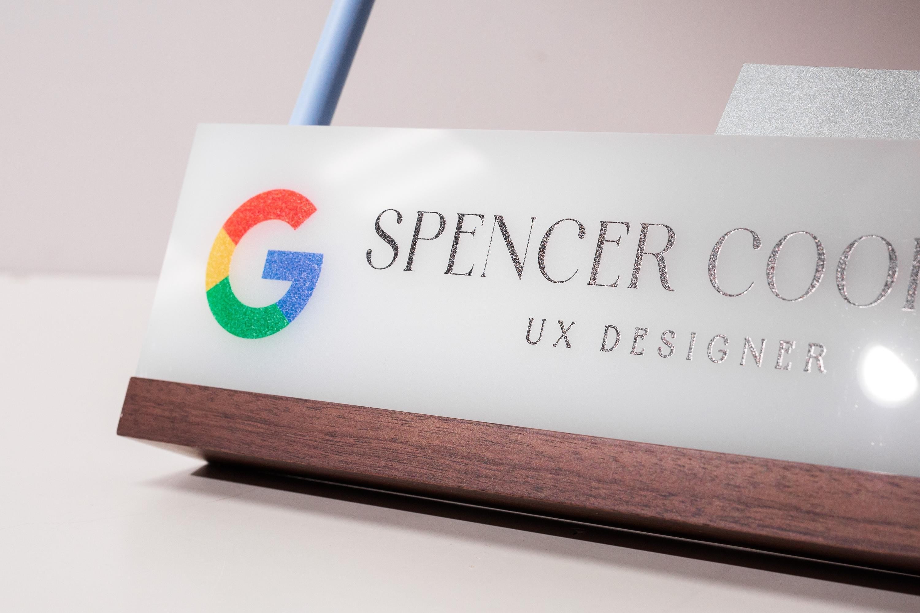 Personalized Acrylic Name Block w/ Logo (D5) - Company Office Decor, Manager Boss CEO Executive Desk Sign, Coworker Employee Promotion Gift