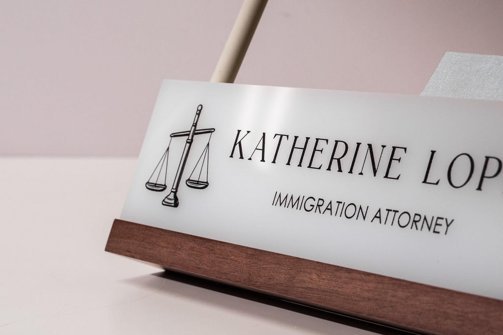 Personalized Acrylic Name Block w/ Logo (D4) - Attorney Judge Office Desk Sign, Lawyer Appreciation Gift, Juris Doctor Law School Graduation