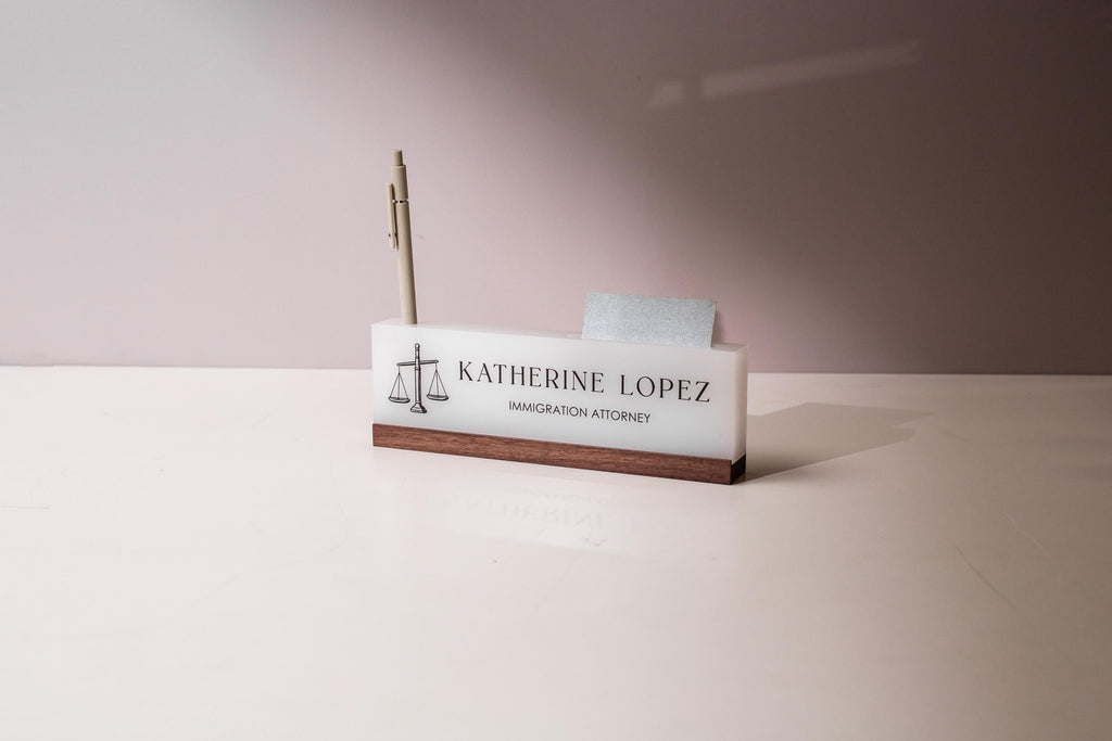 Personalized Acrylic Name Block w/ Logo (D4) - Attorney Judge Office Desk Sign, Lawyer Appreciation Gift, Juris Doctor Law School Graduation