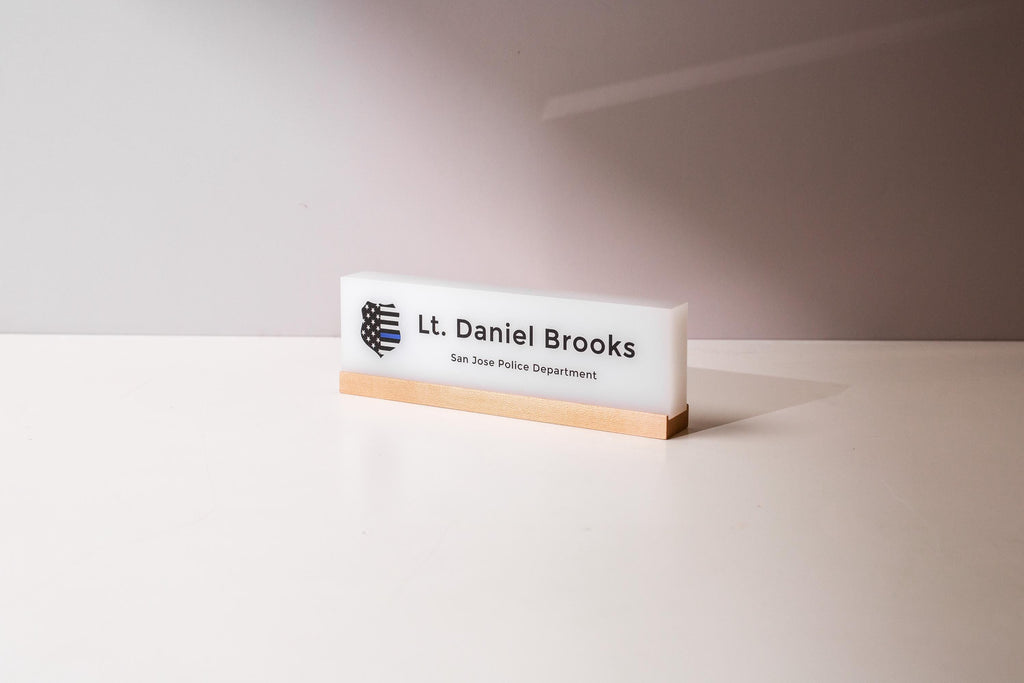 Personalized Acrylic Name Block w/ Logo (D1) - Law Enforcement Desk Sign, Police Academy Graduation, Appreciation Gift for Deputy Officer