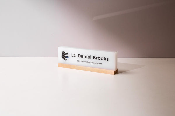 Personalized Acrylic Name Block w/ Logo (D1) - Law Enforcement Desk Sign, Police Academy Graduation, Appreciation Gift for Deputy Officer