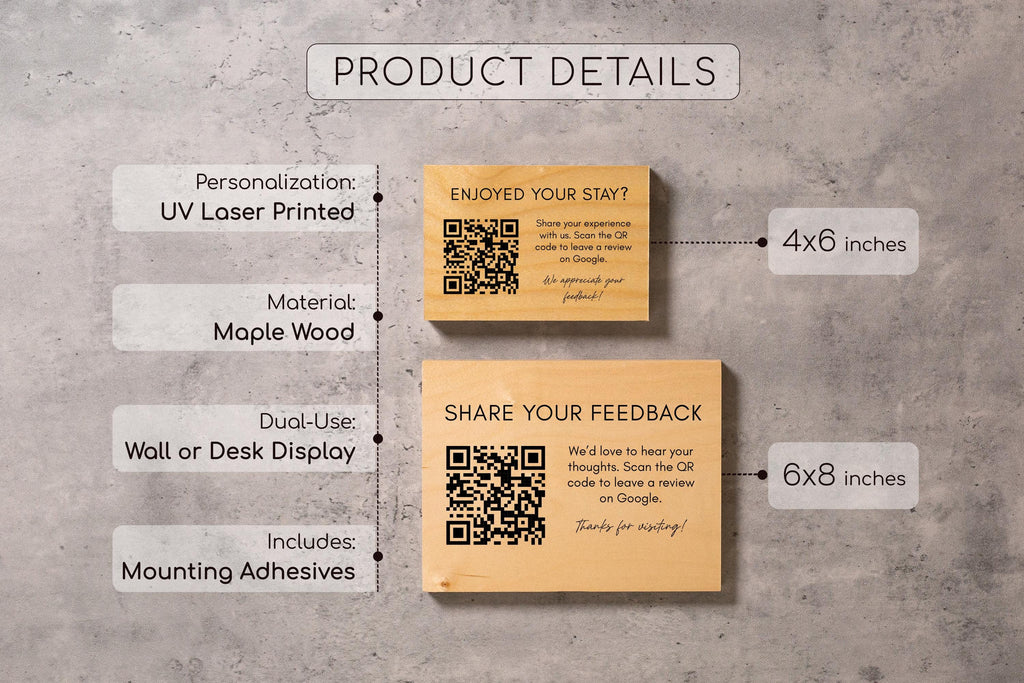 4x6 Birch Plywood QR Sign (D3) - Your Text On Wooden Plate, Custom Signs Desk Wall, Shop Office Business QR Code Sign to Any Website Link