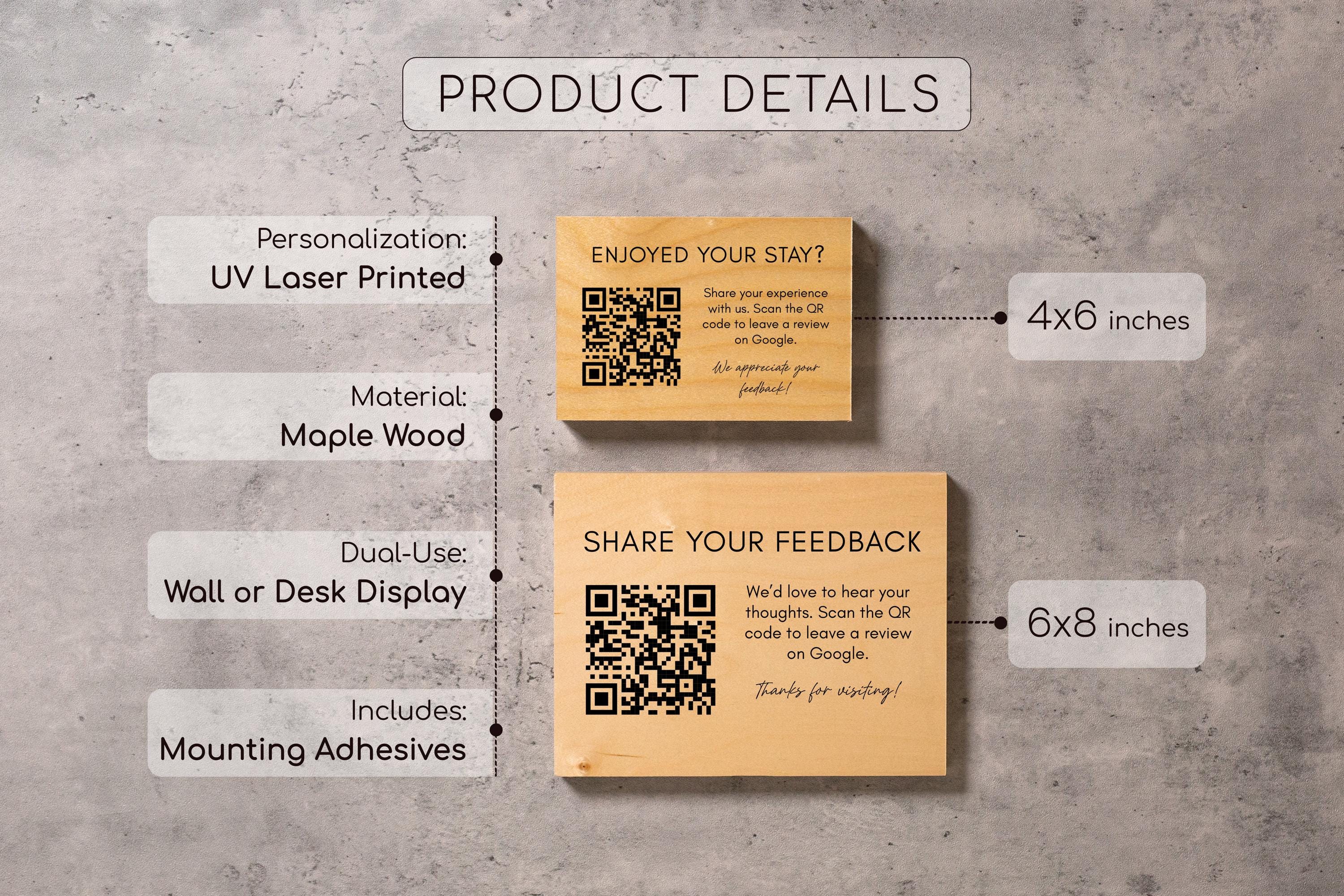 4x6 Birch Plywood QR Sign (D3) - Your Text On Wooden Plate, Custom Signs Desk Wall, Shop Office Business QR Code Sign to Any Website Link