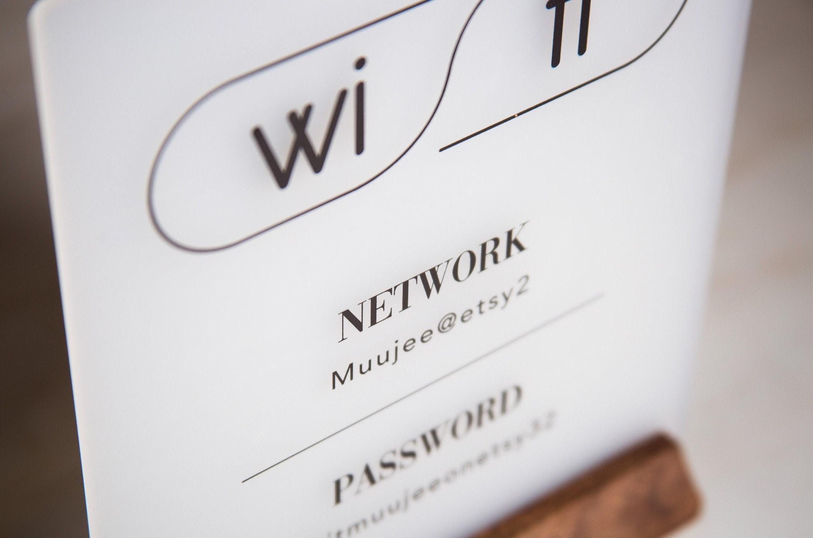 Wifi Acrylic Sign w/ Wood Base - 6.5 x 7.75" Table Signage for Home & Airbnb Rental, Custom Office Small Business Salons Restaurants Bar