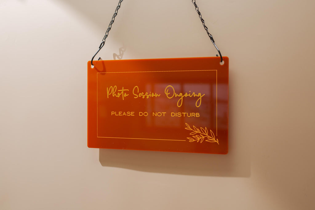Hanging Acrylic Sign & Black Metal Chain (D7) - 11.5x7" Custom Window Office Home Business Door Wall Signage, Therapy In Session Personalize