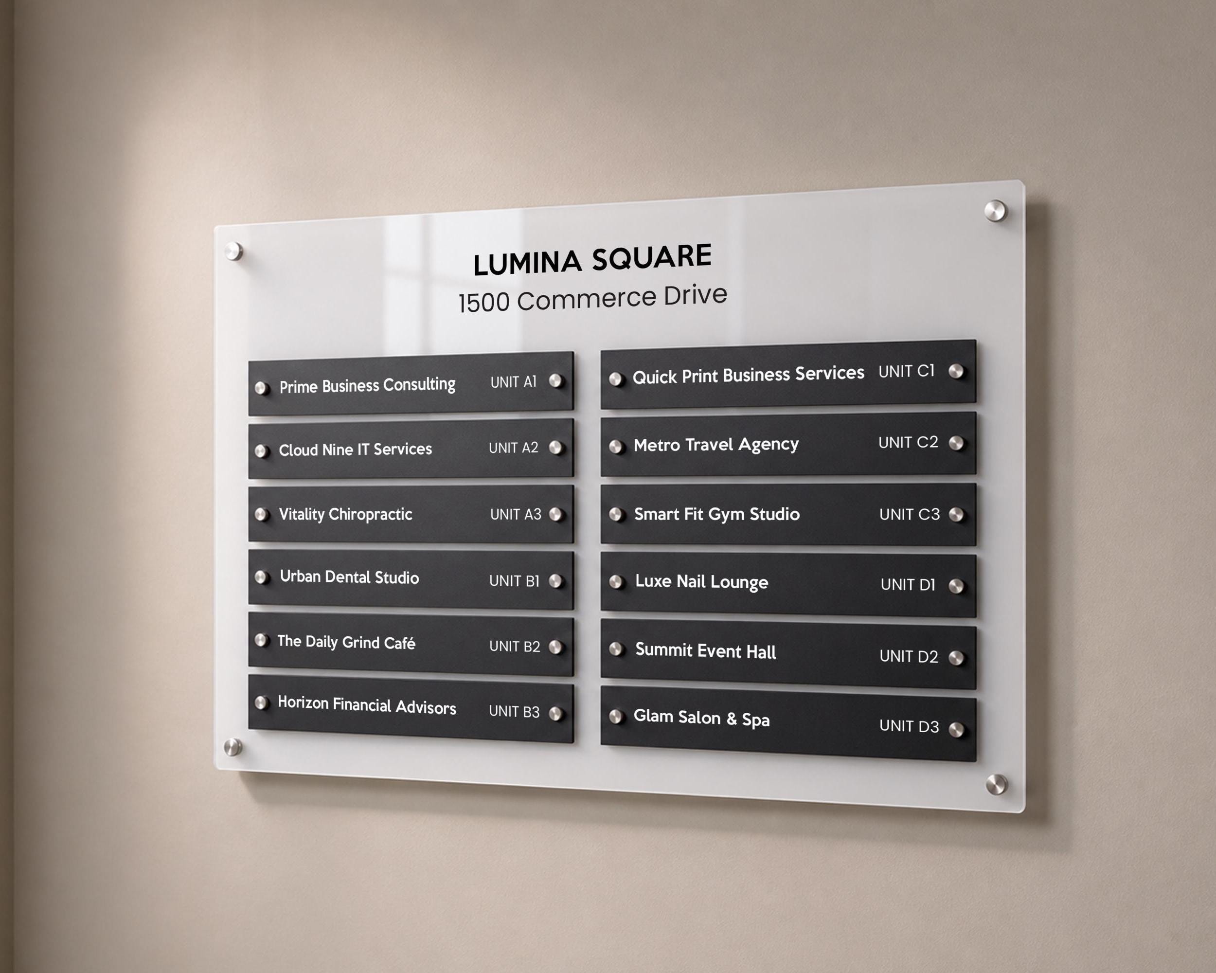 Wall Directory Sign (Slim Plates w/ 2 Columns) - Customizable Office Clinic Lobby Door Building Tenants Business Logo Job Title Room Signage