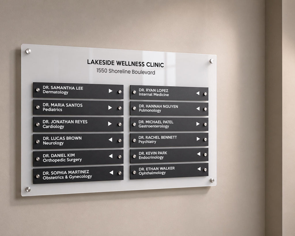 Wall Directory Sign (Slim Plates w/ 2 Columns) - Customizable Office Clinic Lobby Door Building Tenants Business Logo Job Title Room Signage
