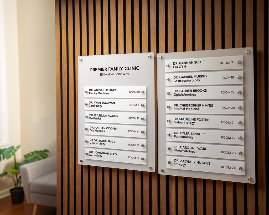 2pc Wall Directory Sign Set (Slim Plates) - Custom Office Clinic Lobby Door Building Tenants Business Logo Job Title Room Signage
