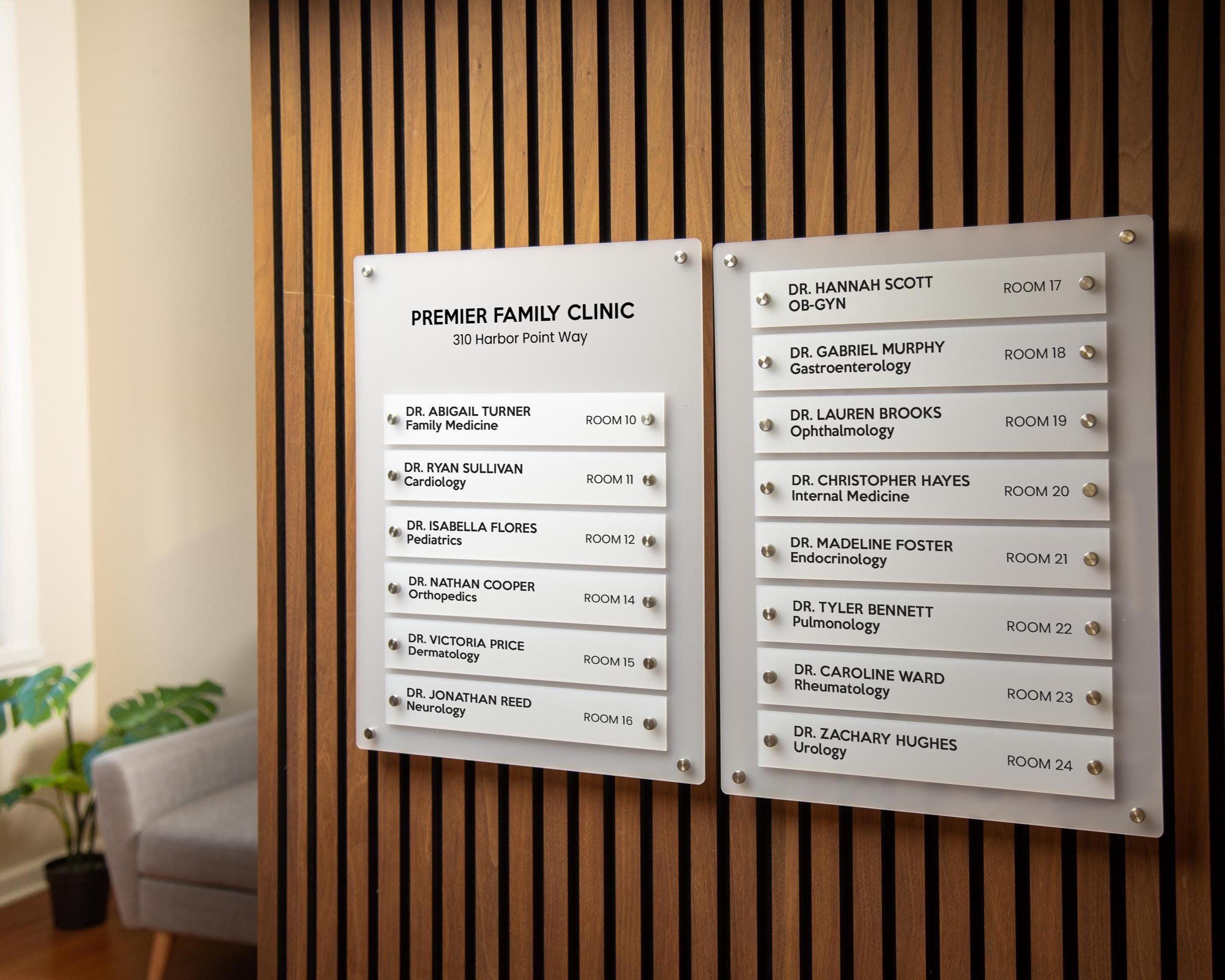 2pc Wall Directory Sign Set (Slim Plates) - Custom Office Clinic Lobby Door Building Tenants Business Logo Job Title Room Signage