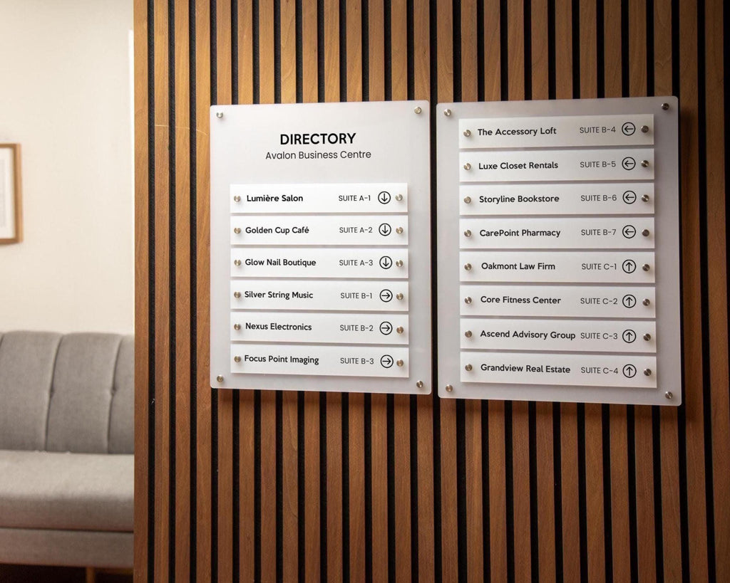 2pc Wall Directory Sign Set (Slim Plates) - Custom Office Clinic Lobby Door Building Tenants Business Logo Job Title Room Signage