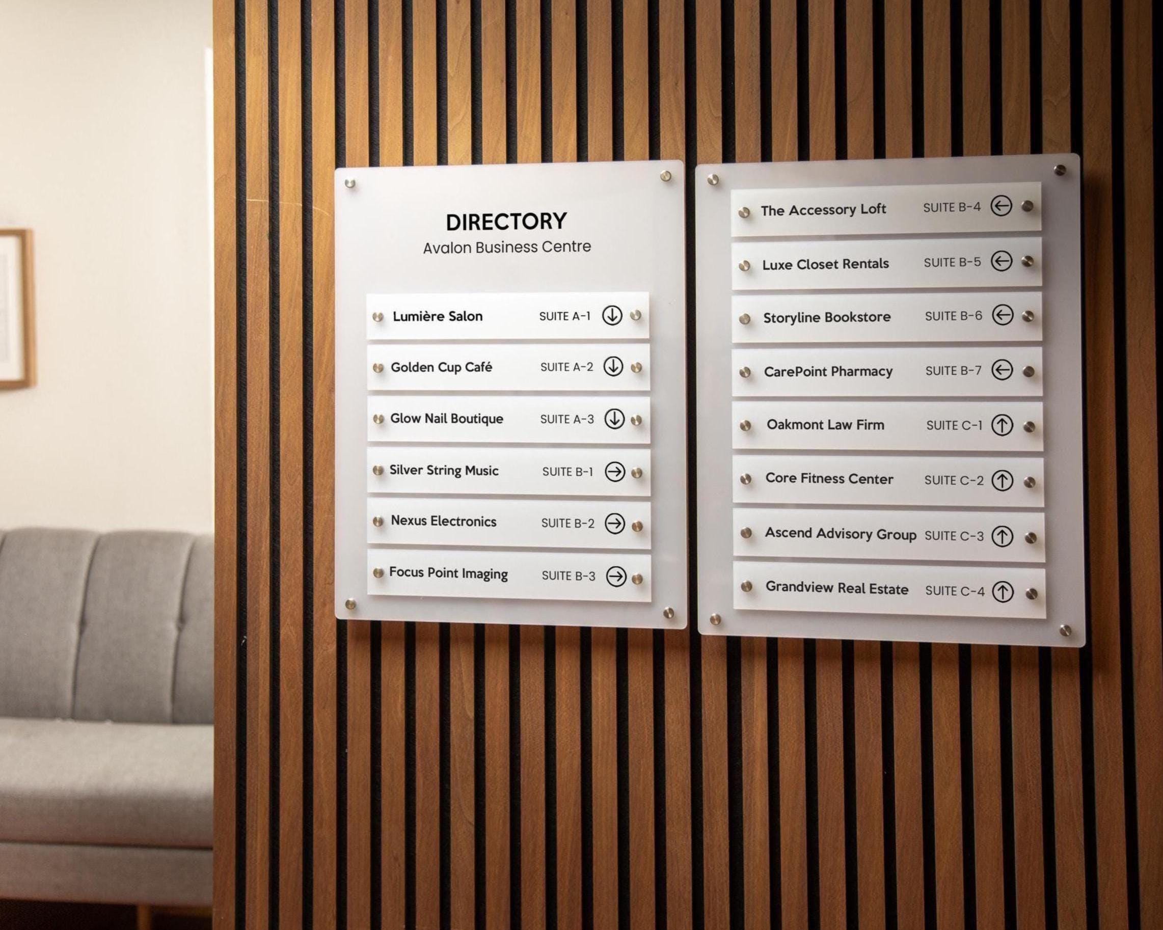 2pc Wall Directory Sign Set (Slim Plates) - Custom Office Clinic Lobby Door Building Tenants Business Logo Job Title Room Signage