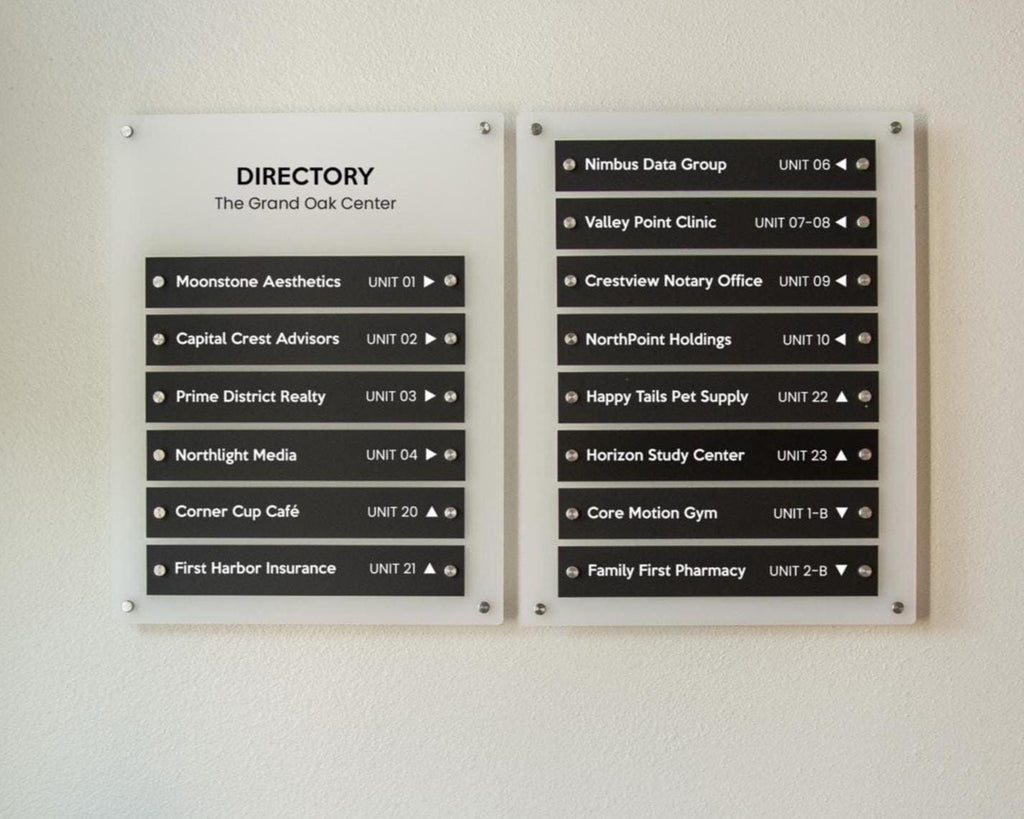 2pc Wall Directory Sign Set (Slim Plates) - Custom Office Clinic Lobby Door Building Tenants Business Logo Job Title Room Signage