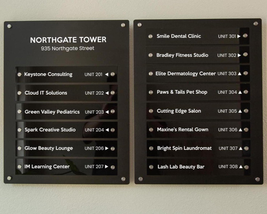 2pc Wall Directory Sign Set (Slim Plates) - Custom Office Clinic Lobby Door Building Tenants Business Logo Job Title Room Signage