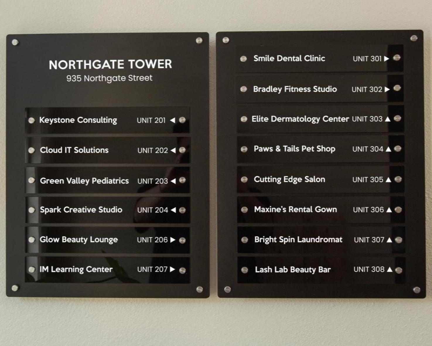 2pc Wall Directory Sign Set (Slim Plates) - Custom Office Clinic Lobby Door Building Tenants Business Logo Job Title Room Signage