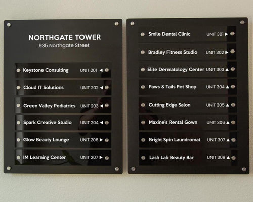 2pc Wall Directory Sign Set (Slim Plates) - Custom Office Clinic Lobby Door Building Tenants Business Logo Job Title Room Signage