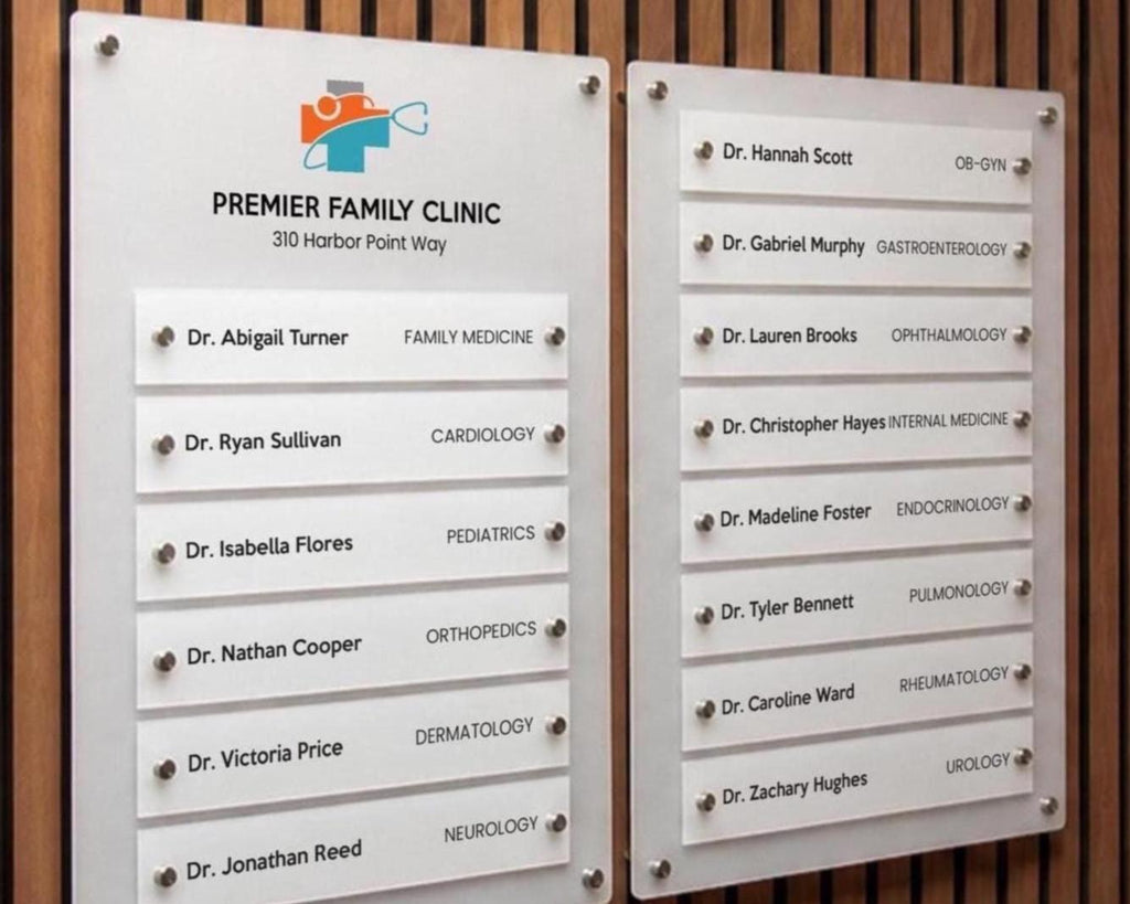 2pc Wall Directory Sign Set (Slim Plates) - Custom Office Clinic Lobby Door Building Tenants Business Logo Job Title Room Signage