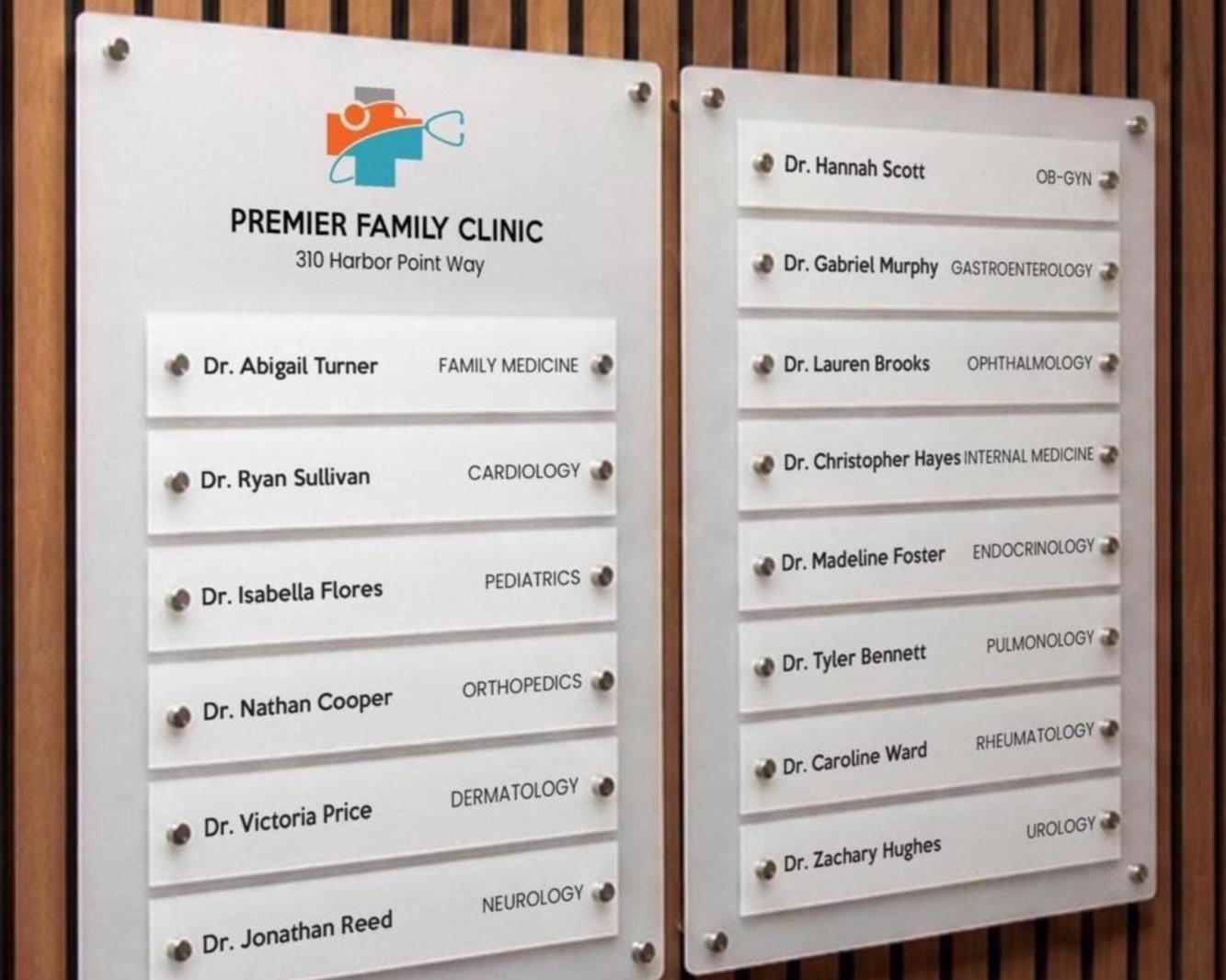 2pc Wall Directory Sign Set (Slim Plates) - Custom Office Clinic Lobby Door Building Tenants Business Logo Job Title Room Signage