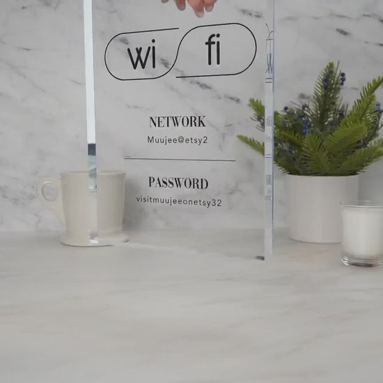Wifi Password Sign (Acrylic Block) - Custom Home Airbnb Rental Sign for Small Business Hair Nail Salon Station Decor Restaurants Bars Hotel