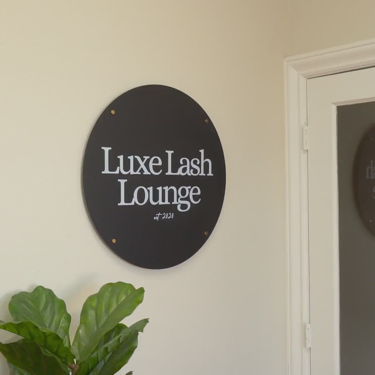 Black Round Wall Sign With 4 Holes - Custom Small Business Logo Sign for Beauty Salon Owners, Hair Nail Stylist Makeup Massage Skincare
