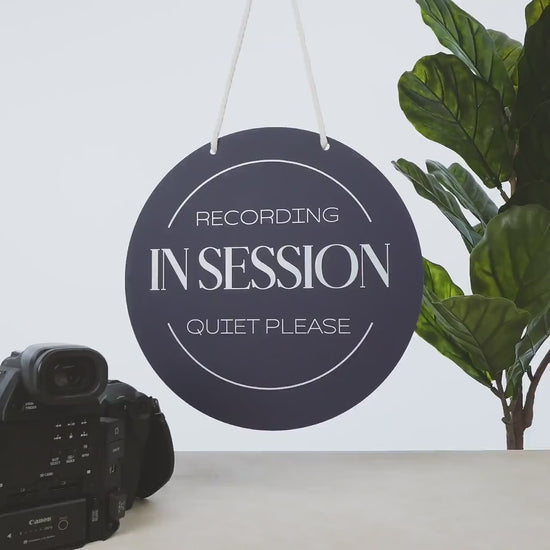 Round Hanging Acrylic Sign (Recording) w/ White Rope - custom signage for office home rental door, small business logo sign, trade show