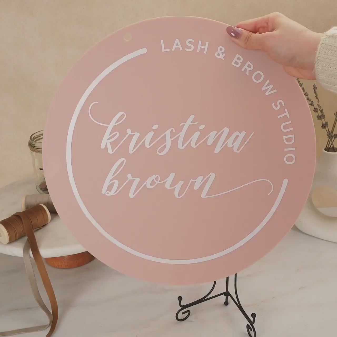 Round Acrylic Sign (Logo) w/ No Holes - custom signage for office door, small business logo sign, girl boss mom gift for business owners