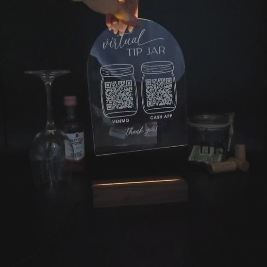 Arched QR Code Sign & Light Up LED Stand (Virtual Tip Jar) - Scan for Tips Payment Venmo Paypal Cashapp, Restaurant Bars Bartender Sign