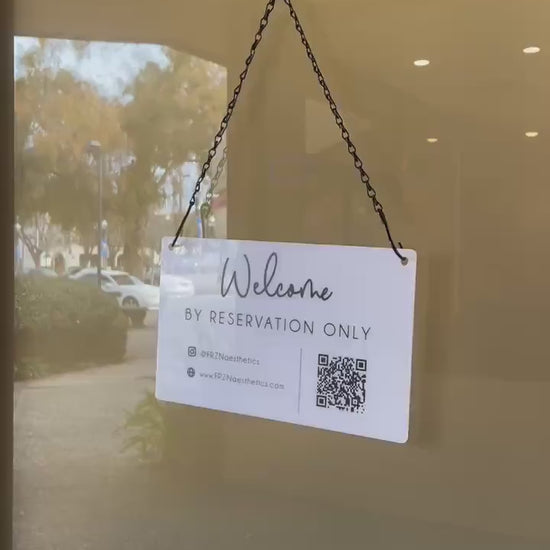 Hanging Acrylic Sign & Black Metal Chain (D12) - 11.5x7" Custom Welcome Sign Window Office Business Info Door Wall, QR Code Market Craft