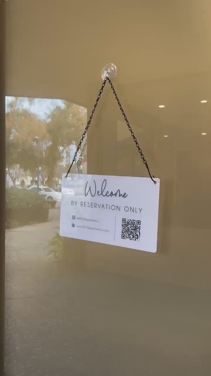 Hanging Acrylic Sign & Black Metal Chain (D12) - 11.5x7" Custom Welcome Sign Window Office Business Info Door Wall, QR Code Market Craft
