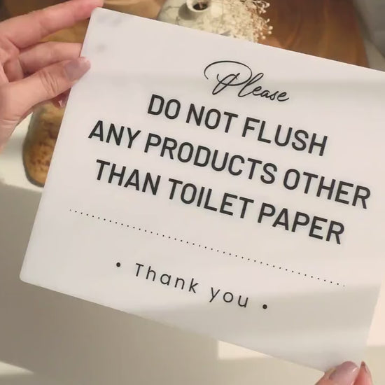 Do Not Flush Products Down Toilet Acrylic Courtesy Sign - 6.5 x 7.75" Bathroom Sign for Vacation Rentals Airbnb Businesses Restaurants Cafes