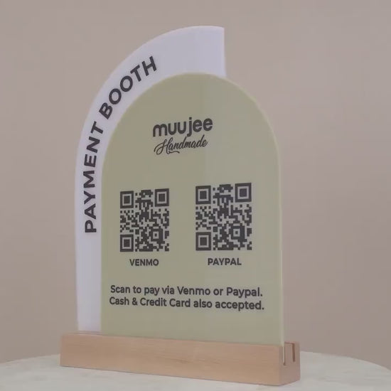 Full Arch Double Acrylic Sign (2 QR Codes w/ Logo) - Scannable Scan to Pay Table Market Signs Business Website Social Media Venmo (Design2)