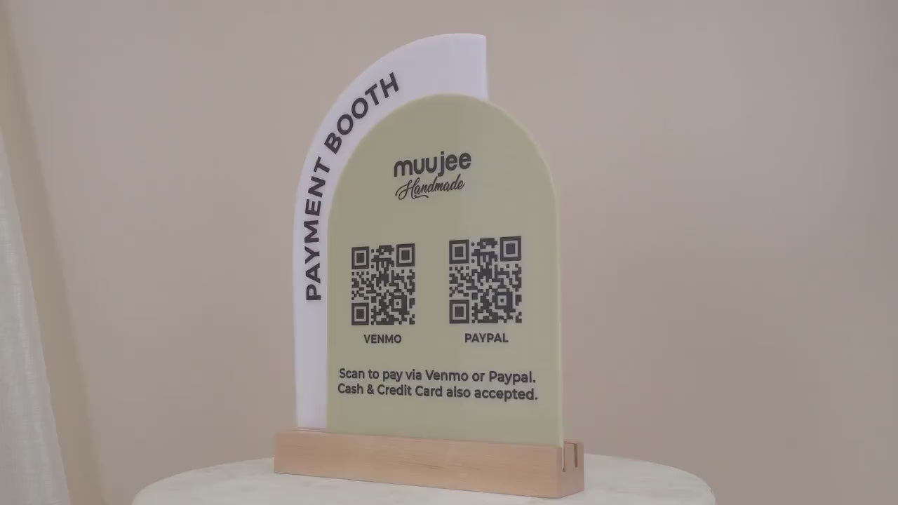 Full Arch Double Acrylic Sign (2 QR Codes w/ Logo) - Scannable Scan to Pay Table Market Signs Business Website Social Media Venmo (Design2)