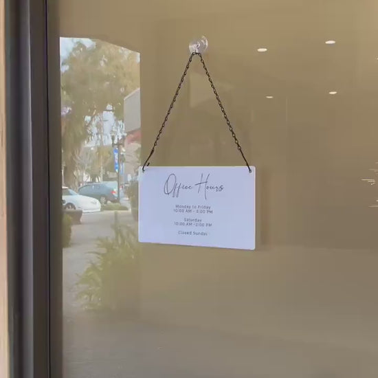 Store Hours Acrylic Sign & Black Hanging Chain- 11.5x7" Custom Signs for Office Door Small Business Hours, Spa Salon Bar Tea Coffee Shop