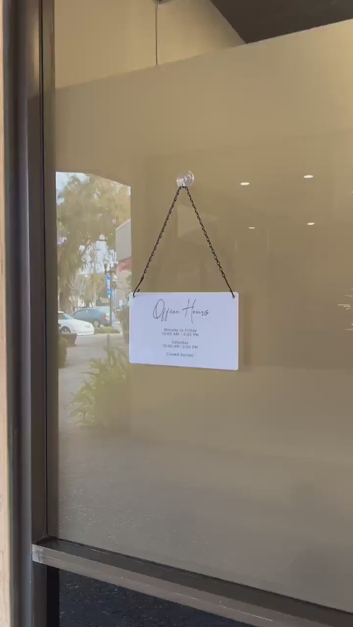 Store Hours Acrylic Sign & Black Hanging Chain- 11.5x7" Custom Signs for Office Door Small Business Hours, Spa Salon Bar Tea Coffee Shop
