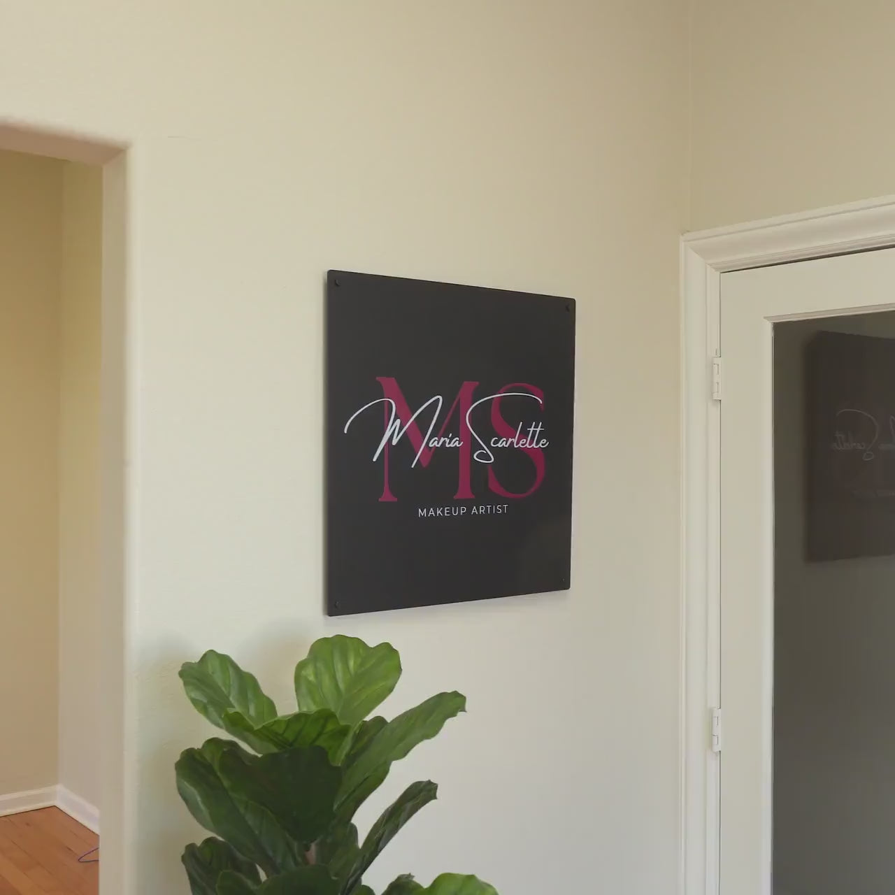 Black Square Wall Sign With 4 Holes - Custom Small Business Logo Sign for Beauty Salon Owners, Hair Nail Stylist Makeup Massage Skincare