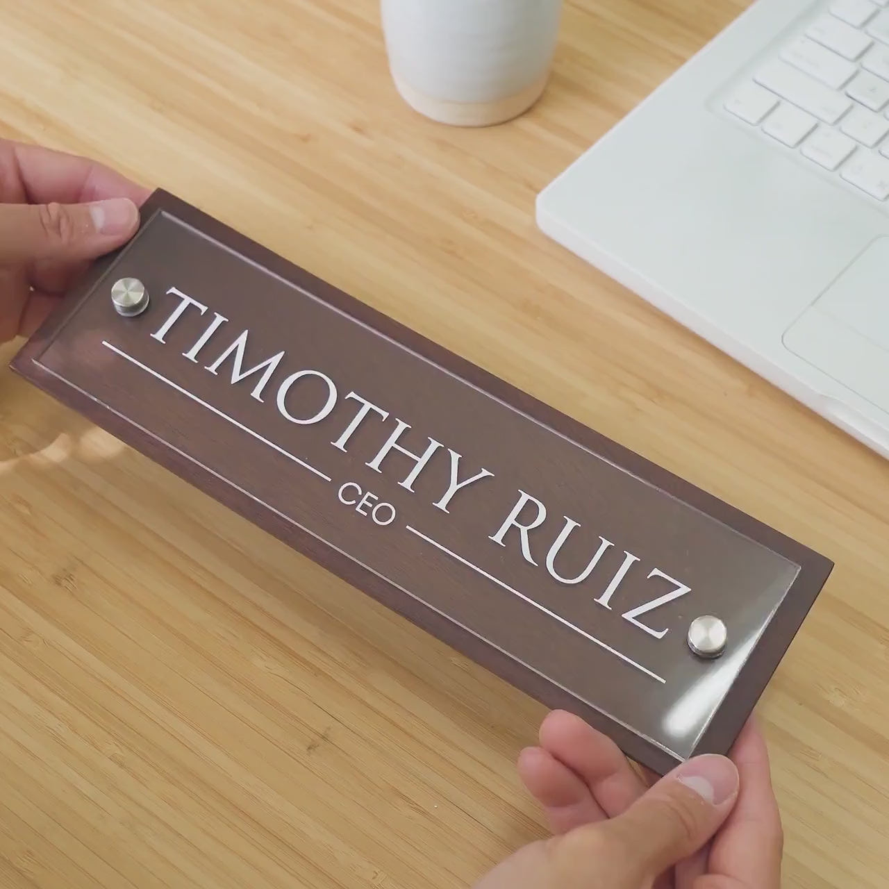 UV Printed Wood Acrylic Wall Sign - Personalized Name Office Executive CEO Sign New Job Position Business Decor, Birthday or Promotion Gift