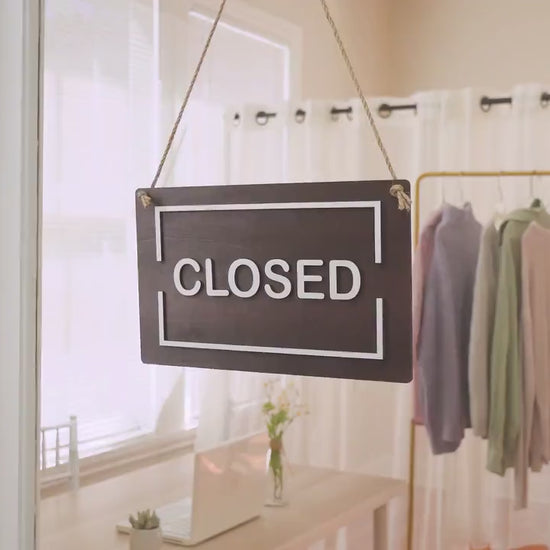 Open Closed Wood Hanging Sign (Design 1) - Double Sided Business Sign For Boutique Shop Storefront Window Signage Outdoor with White Rope