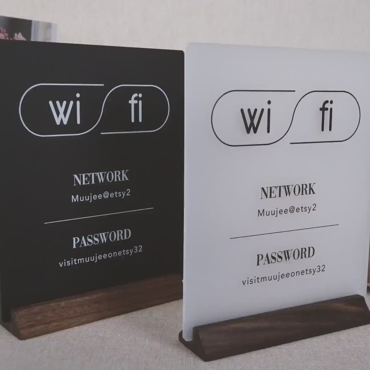 Wifi Acrylic Sign w/ Wood Base - 6.5 x 7.75" Table Signage for Home & Airbnb Rental, Custom Office Small Business Salons Restaurants Bar
