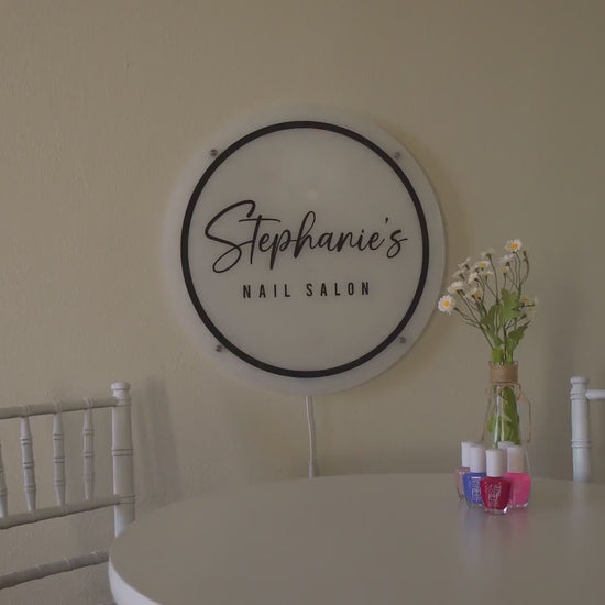 LED Round Sign With 4 Holes - Custom Led Light Acrylic Business Logo Sign for Beauty Salon Owners, Hair Nail Stylist Makeup Massage Skincare