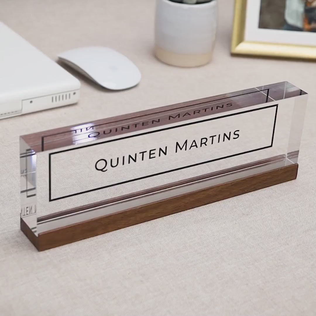 Personalized Acrylic Name Block (D4) - w/ Optional Wooden Base, Table Desk CEO Manager Boss Sign, Reception Job Office Decor, Promotion Gift