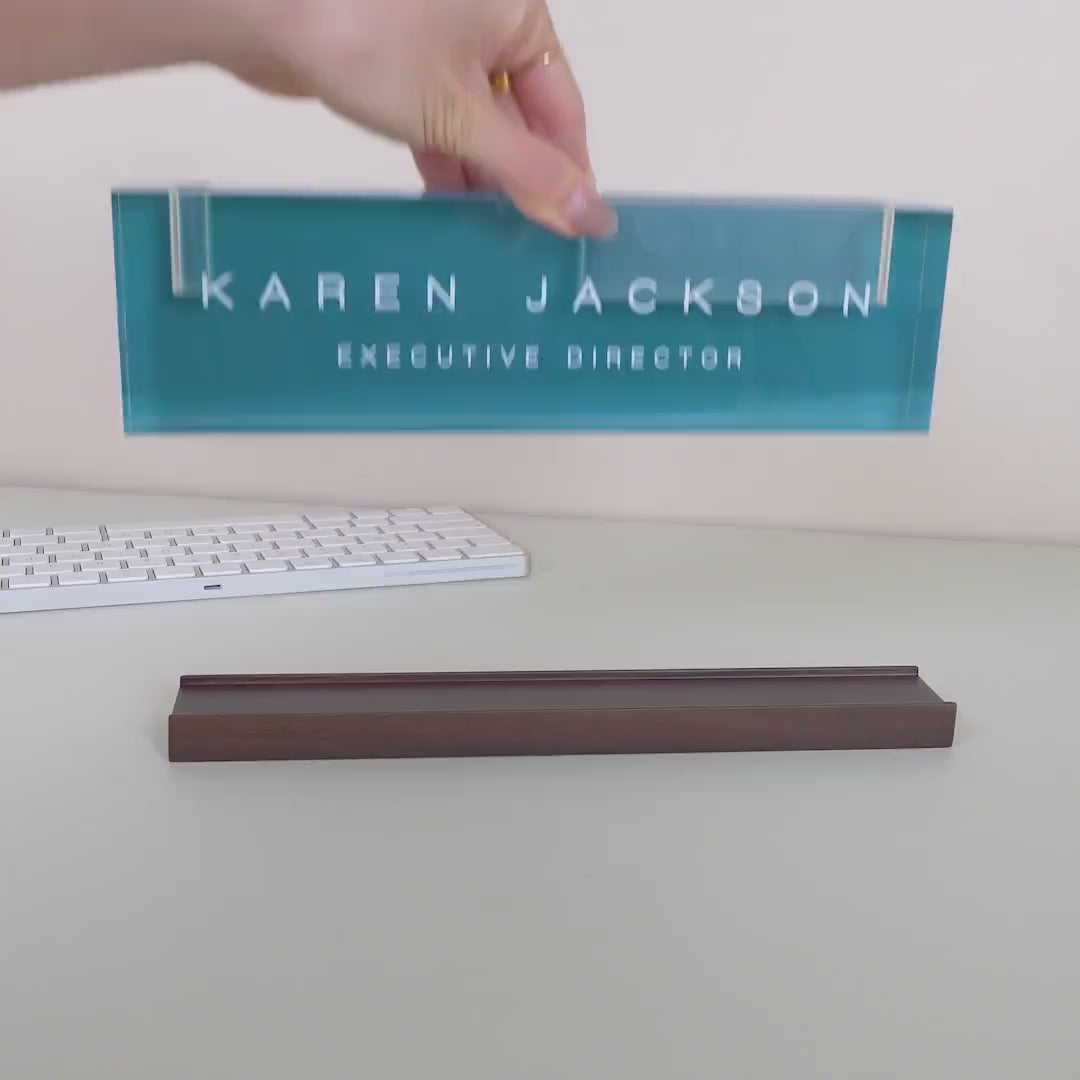 Pastel Acrylic Name Block w/ Slots (D3) - Custom Job Title Plaque Office Desk Pen Business Card Holder Company Staff Sign Doctor CEO Gifts