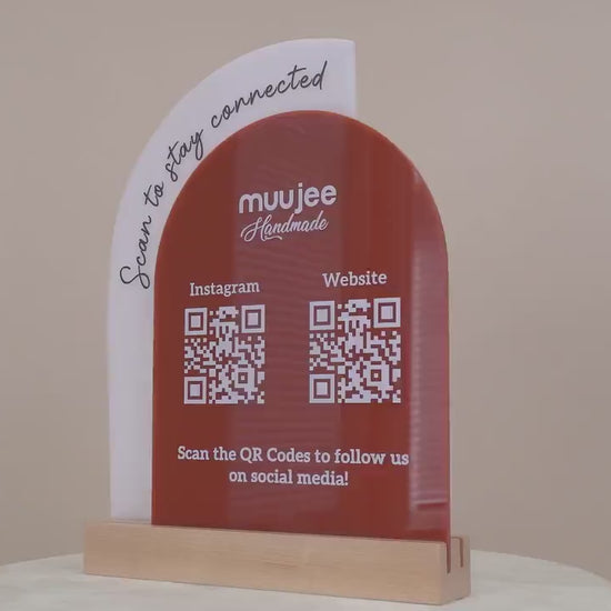 Full Arch Double Acrylic Sign (2 QR Codes w/ Logo) - Scannable Scan to Pay Table Market Signs Business Website Social Media Venmo (Design3)