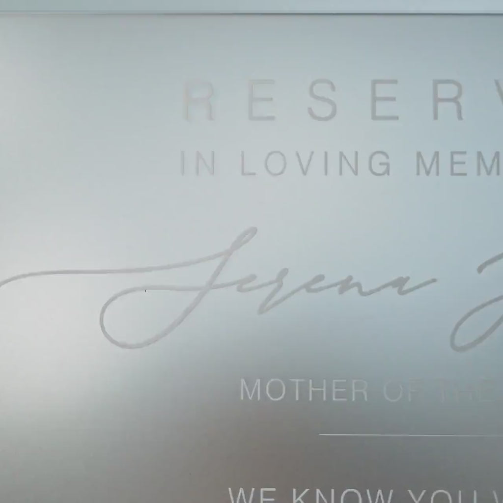 Reserved Hanging Acrylic Sign with Ribbon - Black or Frosted 11.5x7" Sign, In Loving Memory Sign for Wedding Chair Aisle, Memory Table Sign