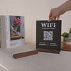 QR Code Wifi Acrylic Sign w/ Wood Base - 6x7.75" Table Sign for Home & Airbnb Rental, Sign for Small Business Office Signage, Salon Spa Wifi
