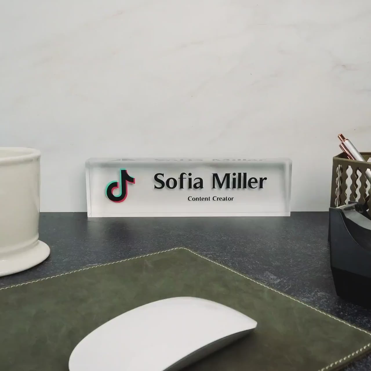 Acrylic Desk Block with Logo - 10x2.75 Executive CEO Plaque, New Job Office Business Decor, Company Staff Name Title Sign, Promotion Gift