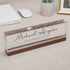 Personalized Acrylic Name Block (D2) - w/ Optional Wooden Base, Minimal Executive Desk CEO Sign, Job Office Decor Teacher Manager Gift